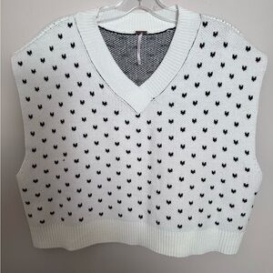 Free People White and Black V-Neck Sweater Vest